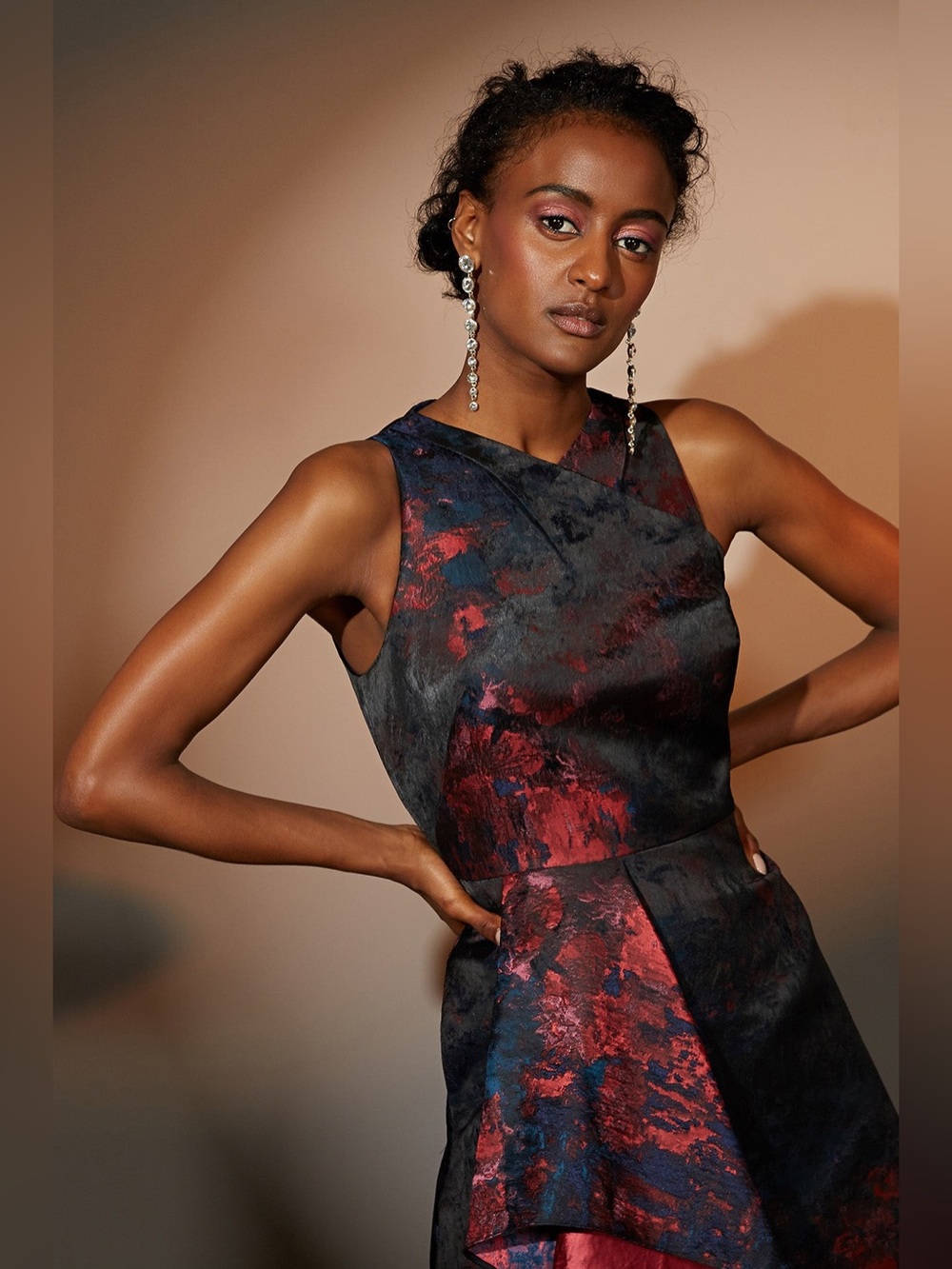 Sleeveless Floral Jacquard Fit & Flare Dress